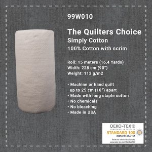 Simply Cotton BOLT of 90" 100% Cotton Wadding (15m)